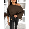 Tmavě hnědé oversize triko BRISK s 3/4 rukávem (Veľkosť ONESIZE)