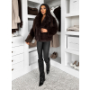 Tmavo hnedý faux fur huňatý kožušinový kabátik MORVEN