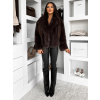 Tmavo hnedý faux fur huňatý kožušinový kabátik MORVEN