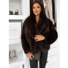 Tmavo hnedý faux fur huňatý kožušinový kabátik MORVEN