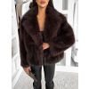 Tmavo hnedý faux fur huňatý kožušinový kabátik MORVEN