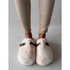 Krémové huňaté pantofle FLUFFIES s páskem (Veľkosť 37)