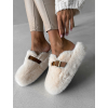 Krémové huňaté pantofle FLUFFIES s páskem (Veľkosť 37)