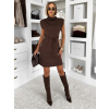 Tmavo hnedé vypasované šaty SOLVANE so šnúrkou