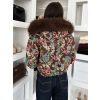 Hnědá elegantní bunda MORIVEN s velkými květy (Veľkosť M/L)