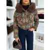 Hnědá prošívaná bunda MORIVEN s malými květy (Veľkosť M/L)