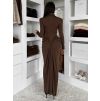 Hnědé společenské dlouhé šaty ESTAVION s průstřihy (Veľkosť ONESIZE)