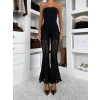Čierne krajkové dlhé zvonové nohavice FYNORIA