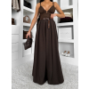 Tmavo hnedé extra široké maxi nohavice BIGGERS s opaskom