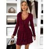 Vínové volánkové šaty BRENOVA s dlouhým rukávem (Veľkosť M/L)