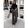 Černé kostkované kárované široké kalhoty VIOTRA (Veľkosť ONESIZE)