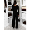 Čierny elegantný nohavicový elastický komplet FELUREATY