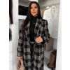 Černý kostkovaný dlouhý károvaný kabát OPHELYN (Veľkosť ONESIZE)