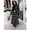 Černý kostkovaný dlouhý károvaný kabát OPHELYN (Veľkosť ONESIZE)
