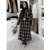Čierny kockovaný dlhý károvaný kabát OPHELYN