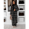Čierny kockovaný dlhý károvaný kabát OPHELYN
