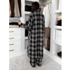 Čierny kockovaný dlhý károvaný kabát OPHELYN