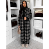 Čierny kockovaný dlhý károvaný kabát OPHELYN