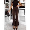 Hnedé krajkové dlhé zvonové nohavice FYNORIA