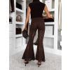 Hnědé krajkové dlouhé zvonové kalhoty FYNORIA (Veľkosť M/L)
