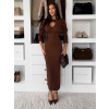 Hnedé spoločenské midi šaty KYRAYA s rázporkom