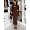 Hnedé spoločenské midi šaty KYRAYA s rázporkom