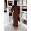 Hnědé společenské midi šaty KYRAYA s rozparkem (Veľkosť ONESIZE)