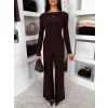 Hnědý elegantní elastický kalhotový komplet FELUREATY (Veľkosť ONESIZE)