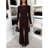 Hnedý elegantný elastický nohavicový komplet FELUREATY