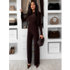 Hnedý elegantný elastický nohavicový komplet FELUREATY