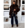 Hnědý faux fur kožešinový kabátek KIRELIA (Veľkosť M/L)