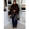 Hnědý faux fur kožešinový kabátek KIRELIA (Veľkosť M/L)