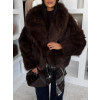 Hnědý faux fur kožešinový kabátek KIRELIA (Veľkosť M/L)