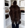 Hnědý faux fur kožešinový kabátek KIRELIA (Veľkosť M/L)