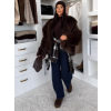 Hnědý faux fur kožešinový kabátek KIRELIA (Veľkosť M/L)