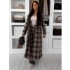 Hnědý kostkovaný károvaný dlouhý kabát OPHELYN (Veľkosť ONESIZE)