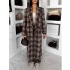 Hnědý kostkovaný károvaný dlouhý kabát OPHELYN (Veľkosť ONESIZE)