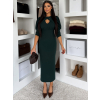 Smaragdové spoločenské midi šaty KYRAYA s rázporkom
