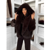 Tmavě hnědý faux fur kožešinový kabátek NOLIERO s kapucí (Veľkosť ONESIZE)