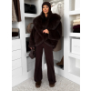 Tmavě hnědý faux fur kožešinový kabátek NOLIERO s kapucí (Veľkosť ONESIZE)