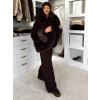 Tmavě hnědý faux fur kožešinový kabátek NOLIERO s kapucí (Veľkosť ONESIZE)