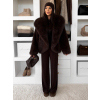 Tmavě hnědý faux fur kožešinový kabátek NOLIERO s kapucí (Veľkosť ONESIZE)