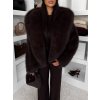 Tmavě hnědý faux fur kožešinový kabátek NOLIERO s kapucí (Veľkosť ONESIZE)