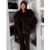 Tmavě hnědý faux fur kožešinový kabátek NOLIERO s kapucí (Veľkosť ONESIZE)