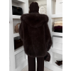 Tmavě hnědý faux fur kožešinový kabátek NOLIERO s kapucí (Veľkosť ONESIZE)