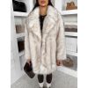 Bílý kožešinový žíhaný faux fur kabát ZOLARIA (Veľkosť M/L)