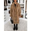 Hnědý hřejivý dlouhý plyšový kabát KOUZELY (Veľkosť L/XL)