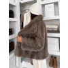 Hnědý kožešinový žíhaný faux fur kabát TELUVIA (Veľkosť M/L)