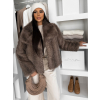 Hnědý kožešinový žíhaný faux fur kabát TELUVIA (Veľkosť M/L)