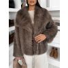 Hnědý kožešinový žíhaný faux fur kabát TELUVIA (Veľkosť M/L)